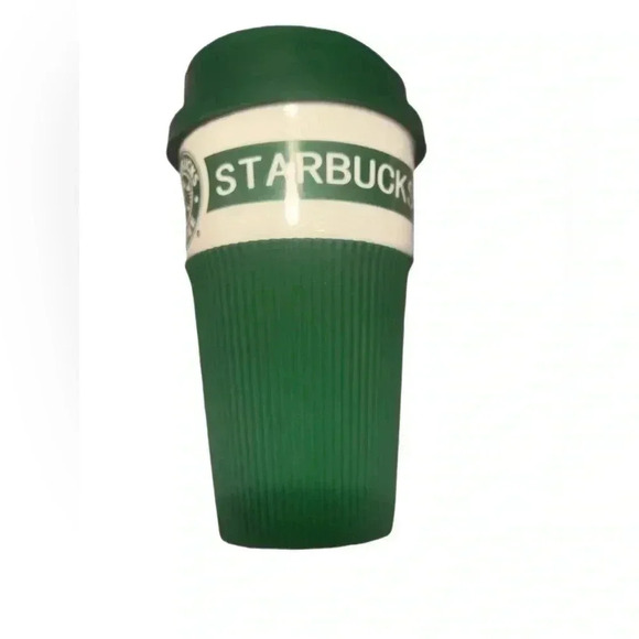 Starbucks green trendy stylish collector rubber lid ceramic eco green coffee mug - Picture 1 of 2